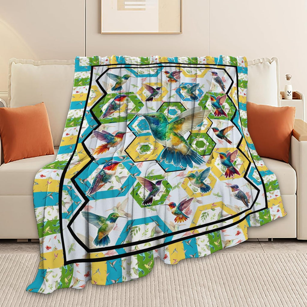 Hummingbird Throw Blanket Hummingbird Bird Stuff Gifts for Kids Girls Boys Adults Women Men Soft Cozy Warm Plush Fluffy Fuzzy Fleece Blanket Decor 60''X80''