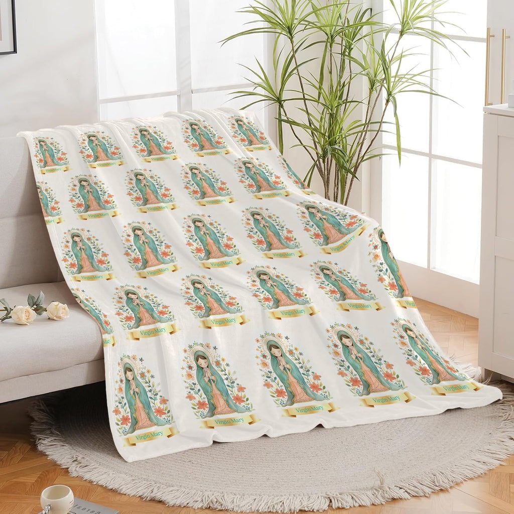 Cute Cartoon Virgin Mary Throw Blanket Gifts for Kids Girls Boys Adults Soft Cozy Plush Fluffy Fuzzy Fleece Blanket Decor 60''X80''