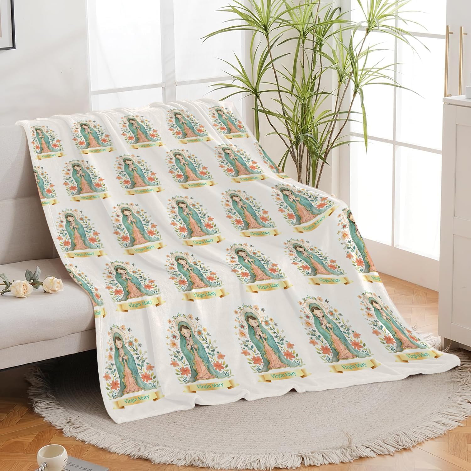 Cute Cartoon Virgin Mary Throw Blanket Gifts for Kids Girls Boys Adults Soft Cozy Plush Fluffy Fuzzy Fleece Blanket Decor 40''X50''