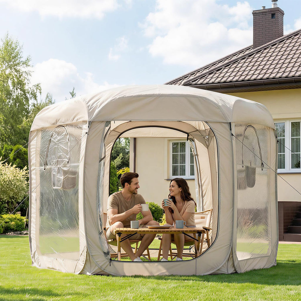 Porayhut Pop up Bubble Tent Screen House 10’X10’Large Camping Sun Shelter,Weather and Cold Proof Pod with Detachable Sunshade Cloth,Waterproof Floor,2 Zipper Doors & 4 Mesh Breathable Windows