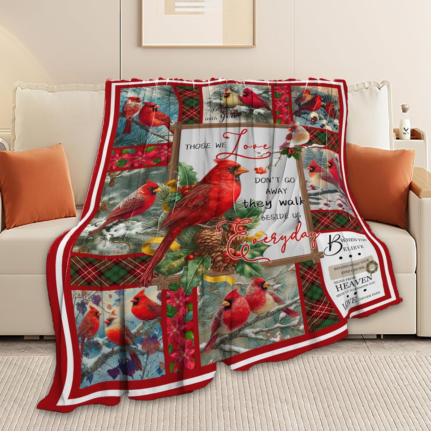 Cardinal Throw Blanket Red Bird Cardinal Stuff Gifts for Kids Girls Boys Adults Women Men Soft Cozy Warm Plush Fluffy Fuzzy Fleece Blanket Christmas Decor 50''X60''
