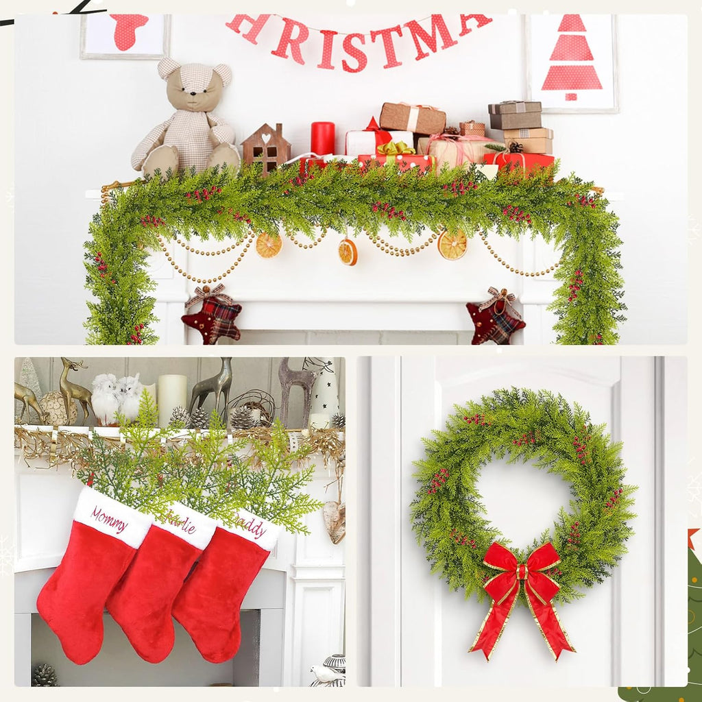 HOHOTIME 50 PCS Artificial Pine Stems, Christmas Greenery Cypress Pine Picks, Gradient Green Faux Cedar Branches for Vase, Fake Plants, Faux Pine Sprigs for Garland Wreath Tree Home DIY Xmas Decor