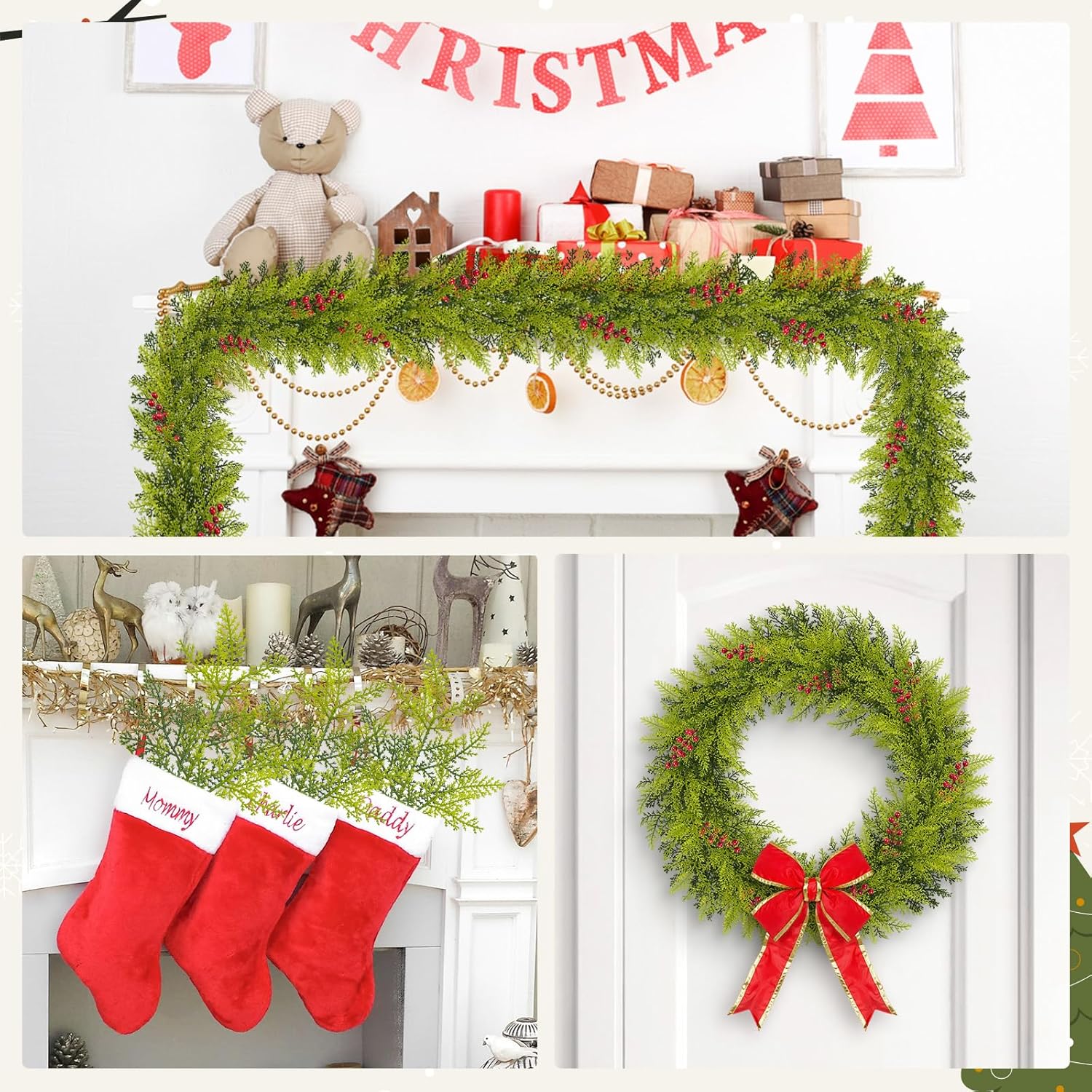 HOHOTIME 50 PCS Artificial Pine Stems, Christmas Greenery Cypress Pine Picks, Gradient Green Faux Cedar Branches for Vase, Fake Plants, Faux Pine Sprigs for Garland Wreath Tree Home DIY Xmas Decor