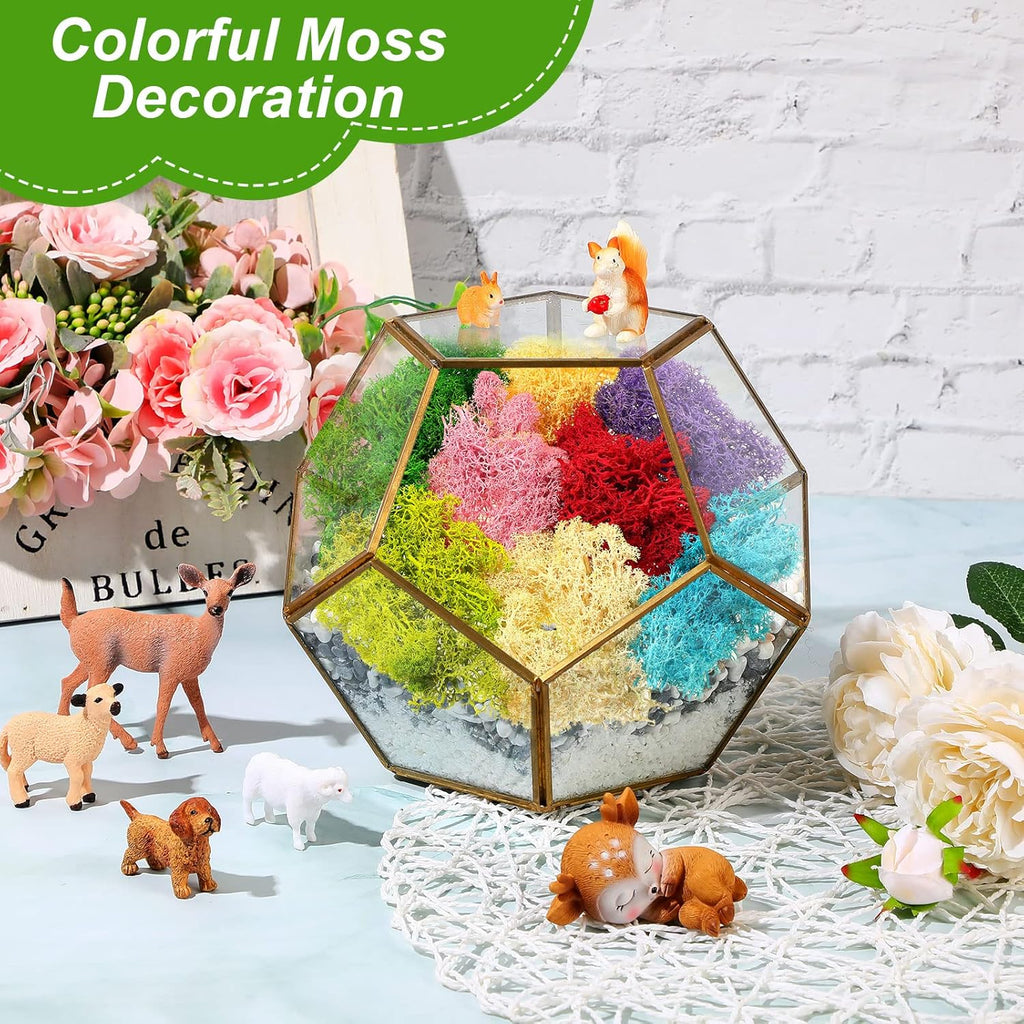 7 Oz Colored Fake Moss Preserved for Crafts Artificial Decorative Moss Faux Garden Dried Floral Forest for Terrariums Wall Decor Fairy Gardens Wedding Floral Project(Mixed Color)