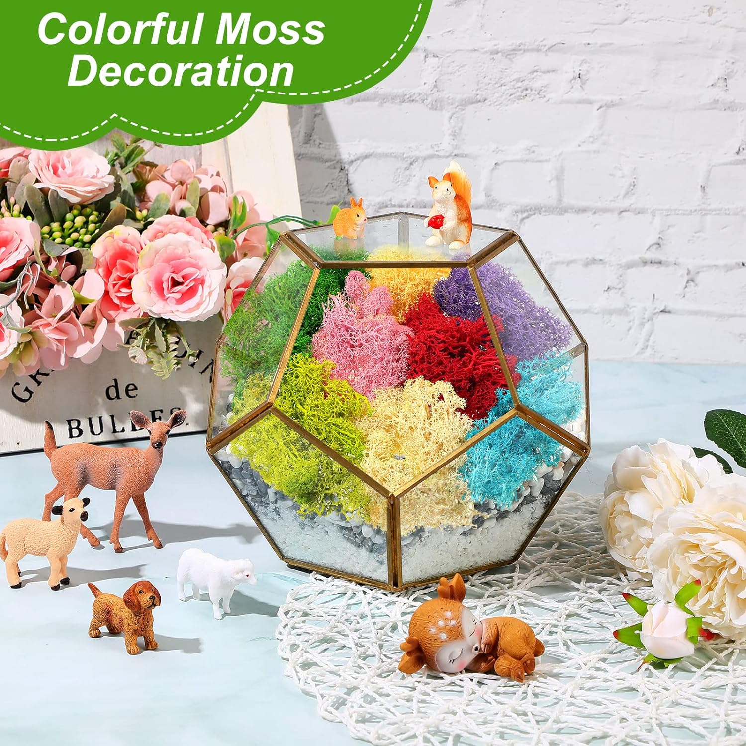 7 Oz Colored Fake Moss Preserved for Crafts Artificial Decorative Moss Faux Garden Dried Floral Forest for Terrariums Wall Decor Fairy Gardens Wedding Floral Project(Mixed Color)