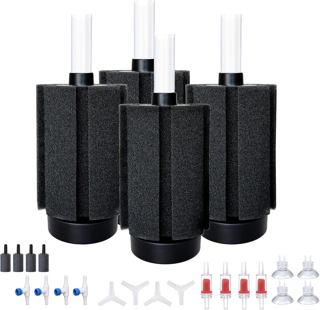 ALEGI 4pcs Large Aquarium Sponge Filter with Suction Cups, Check Valves for Breeding Fry Betta Shrimp Fish Tank ((Upgrade) 20-50 Gal 4 Pcs)