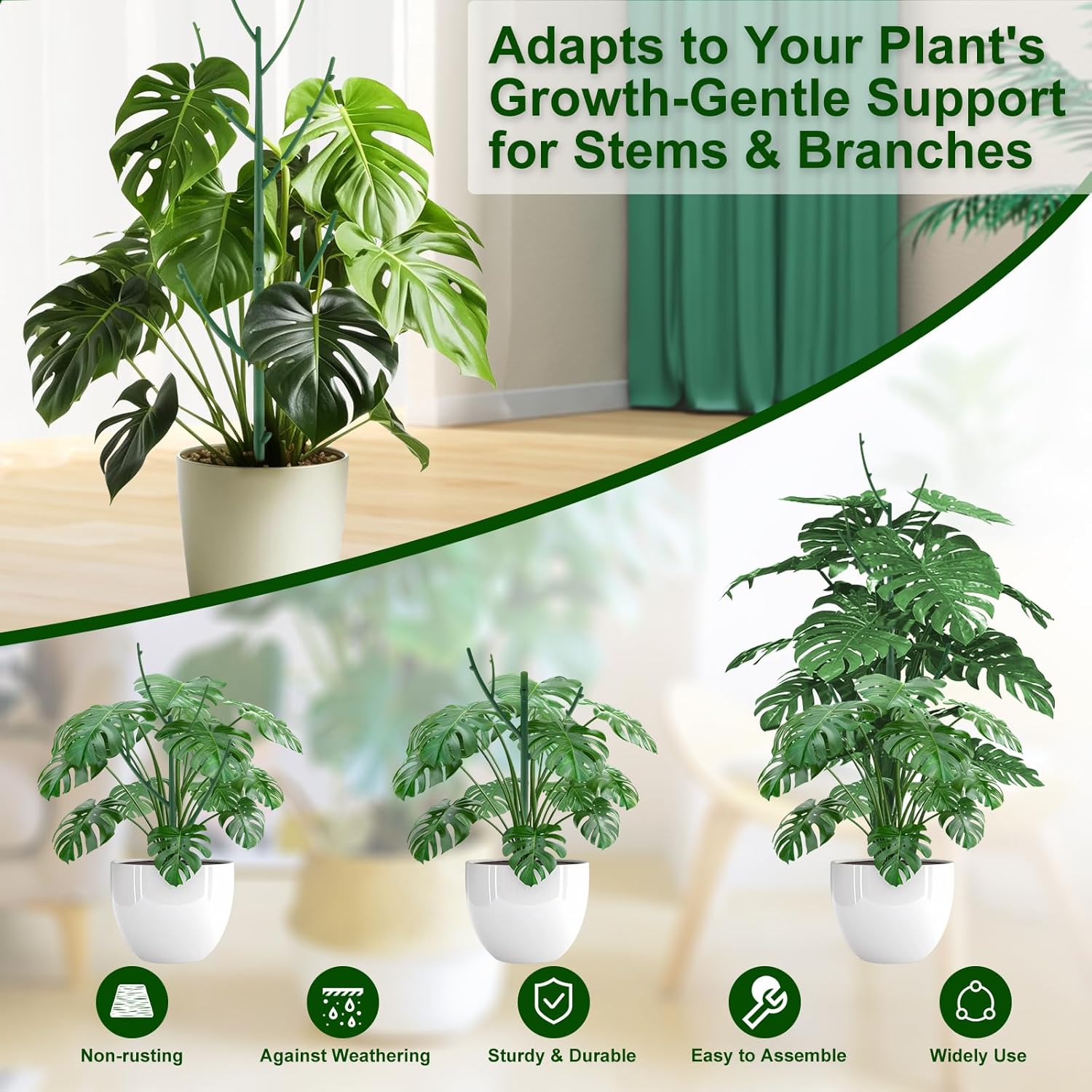 10 Pack Stackable Monstera Plant Support, Garden Stakes for Climing Plants Stem Support, Durable Plant Accessories for Indoor Outdoor Potted Plants, Pothos, Vine, Flower Use