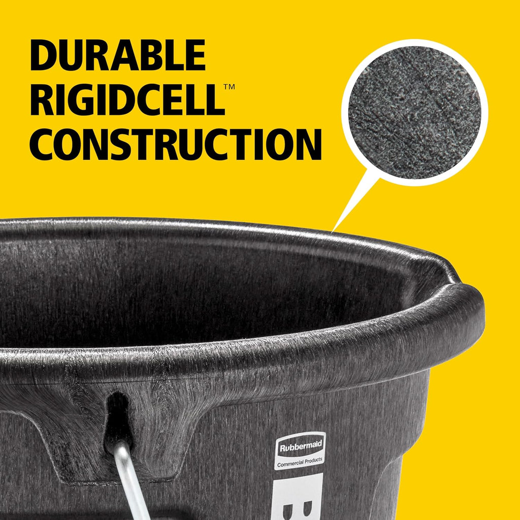 Rubbermaid Commercial Products Brute 5-Gallon 3-in-1 Flat-Back Feed Bucket with Hook-Hang-Carry Handle, RigidCell Strength, Pour Spout, USA Made for Horse & Livestock