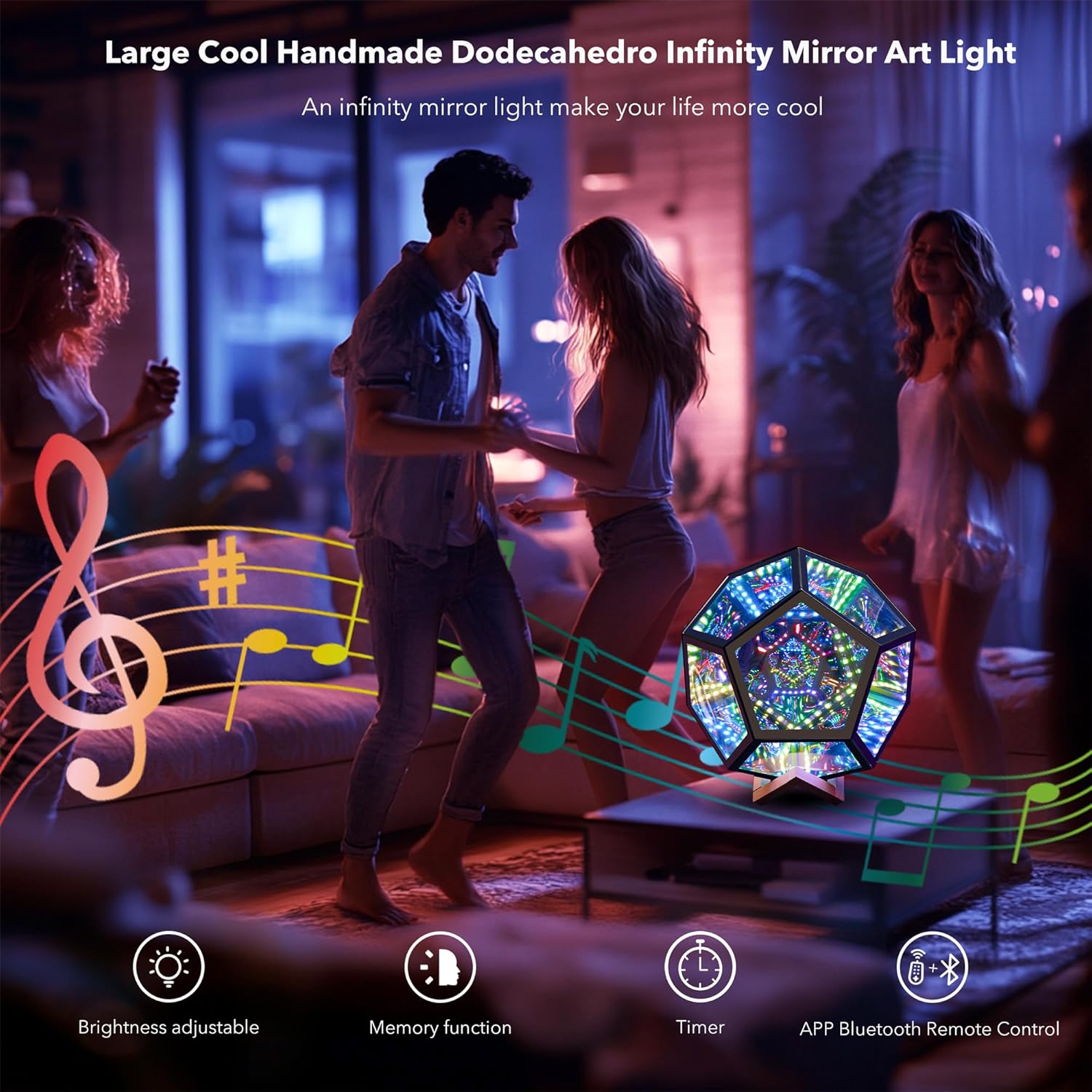 Large Infinity Dodecahedron Gaming Light, Cool RGBW Led Desk Table Lamp Light for Bedroom Gaming Room Decor, Unique Colorful Mood Changing Ambient Lighting Adult Birthday Christmas Gift Decorations