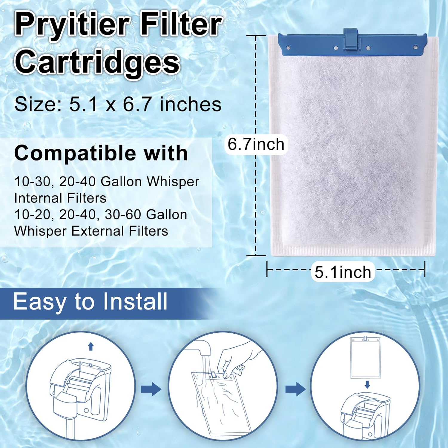 9 Pack Filter Cartridge for Whisper Bio-Bag Filters, Large Aquarium Replacement Filter Cartridges for Whisper Filters 20i,40i/IQ20,30,45,60/PF20,30,40,60 and ReptoFilter