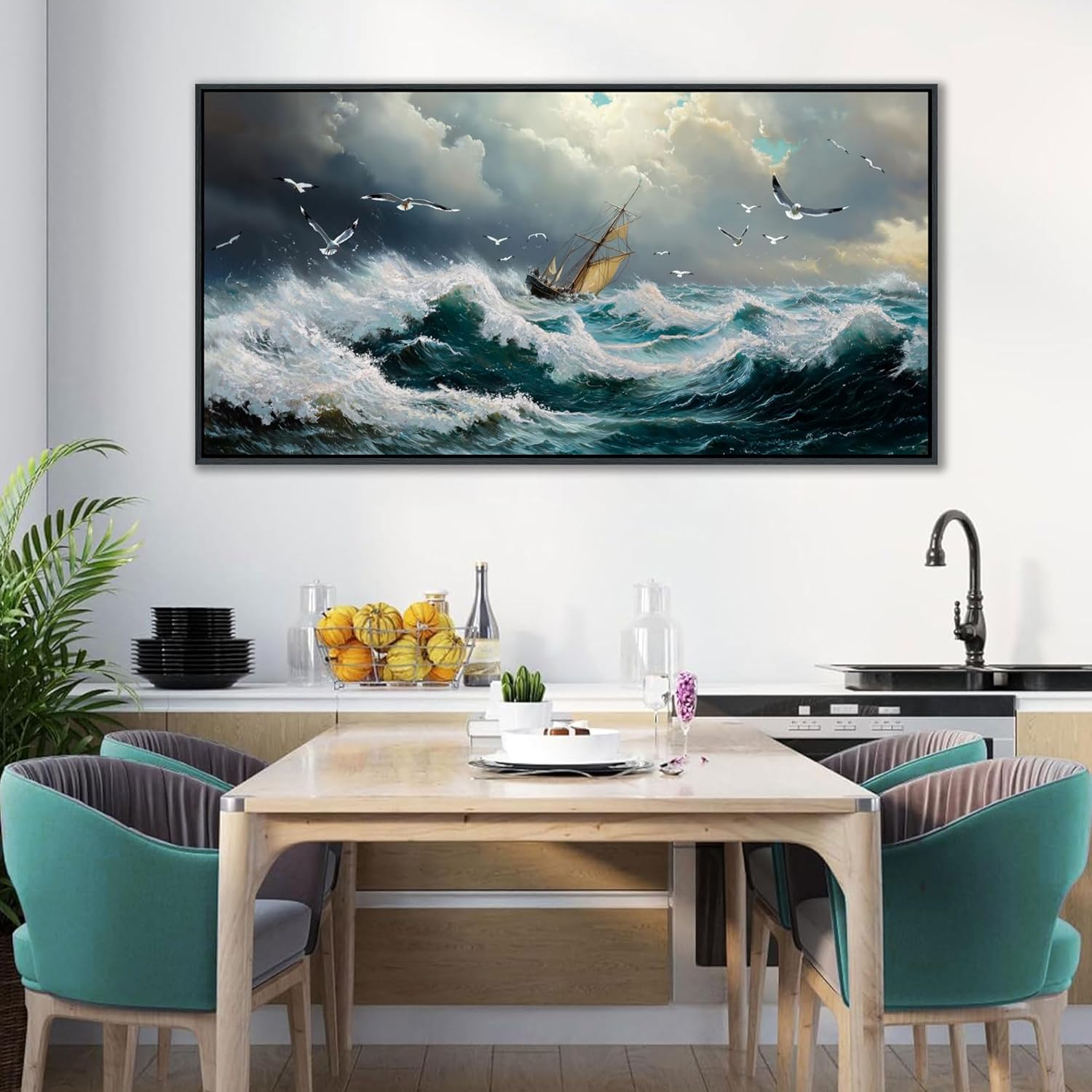 YDYSUNE Ocean Wall Art - Retro White Canvas painting Sailboat Wall Decor Textured Picture Artwork Nautical Adventurer Painting Coastal Art Framed for Living Room Bedroom Home 24x48inch