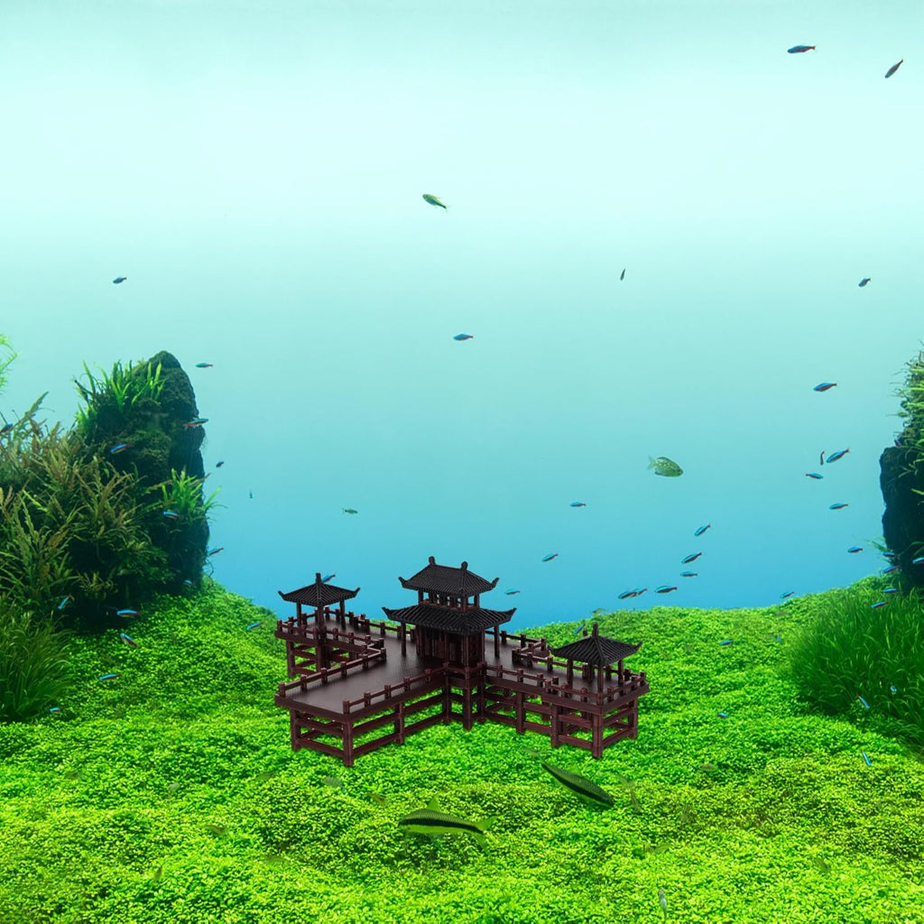 LOGOFUN Mini Pagoda Gazebo Statue Model Miniature Pavilion Figurine for Fairy Garden Landscape Fish Tank Zen Decor
