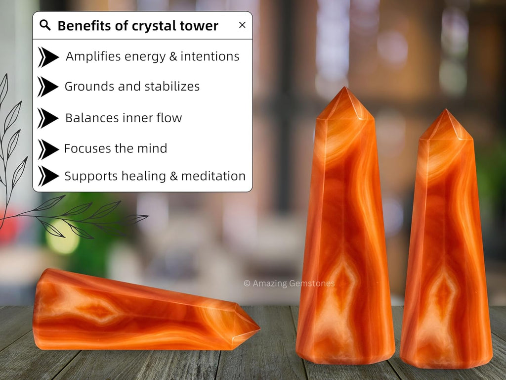 Amazing Gemstone Carnelian Onyx Crystal Towers ~ Natural Healing Crystal Point Obelisk for Reiki Healing and Crystal Grid (2 to 3 INCH)