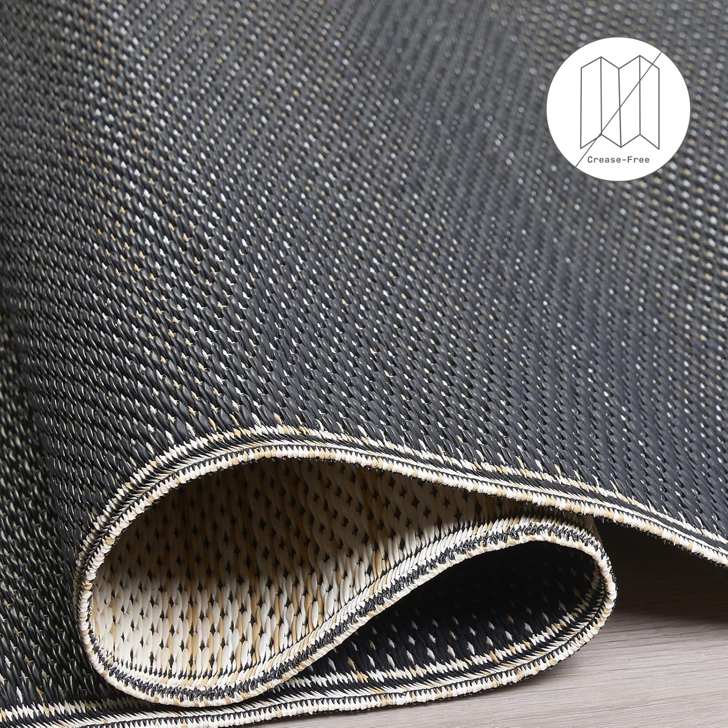 Fab Habitat Outdoor Rug - Waterproof, Fade Resistant, Crease-Free - Premium Recycled Plastic - Striped - Porch, Deck, Balcony, Mudroom, Laundry Room, Patio - Cancun Shadow - Sand & Black - 3 x 5 ft