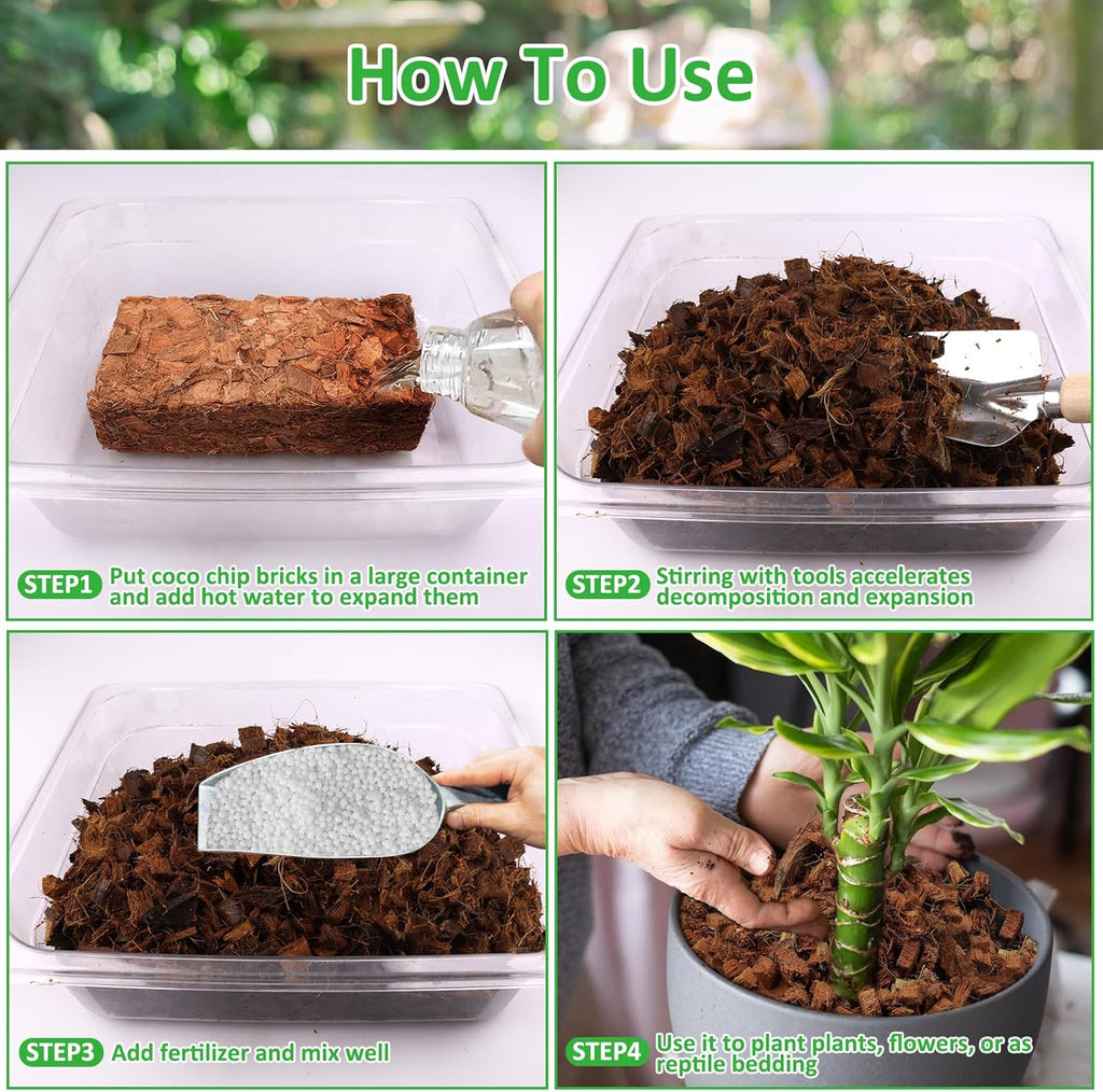Riare 4 Pack Coco Chips Substrate for Plants- 4.4lb 100% Organic Coconut Husk Brick with Low EC and pH Balanced, High Expansion Coconut Substrate Coco Husk Mulch for Garden Flowers, Herbs, Planting