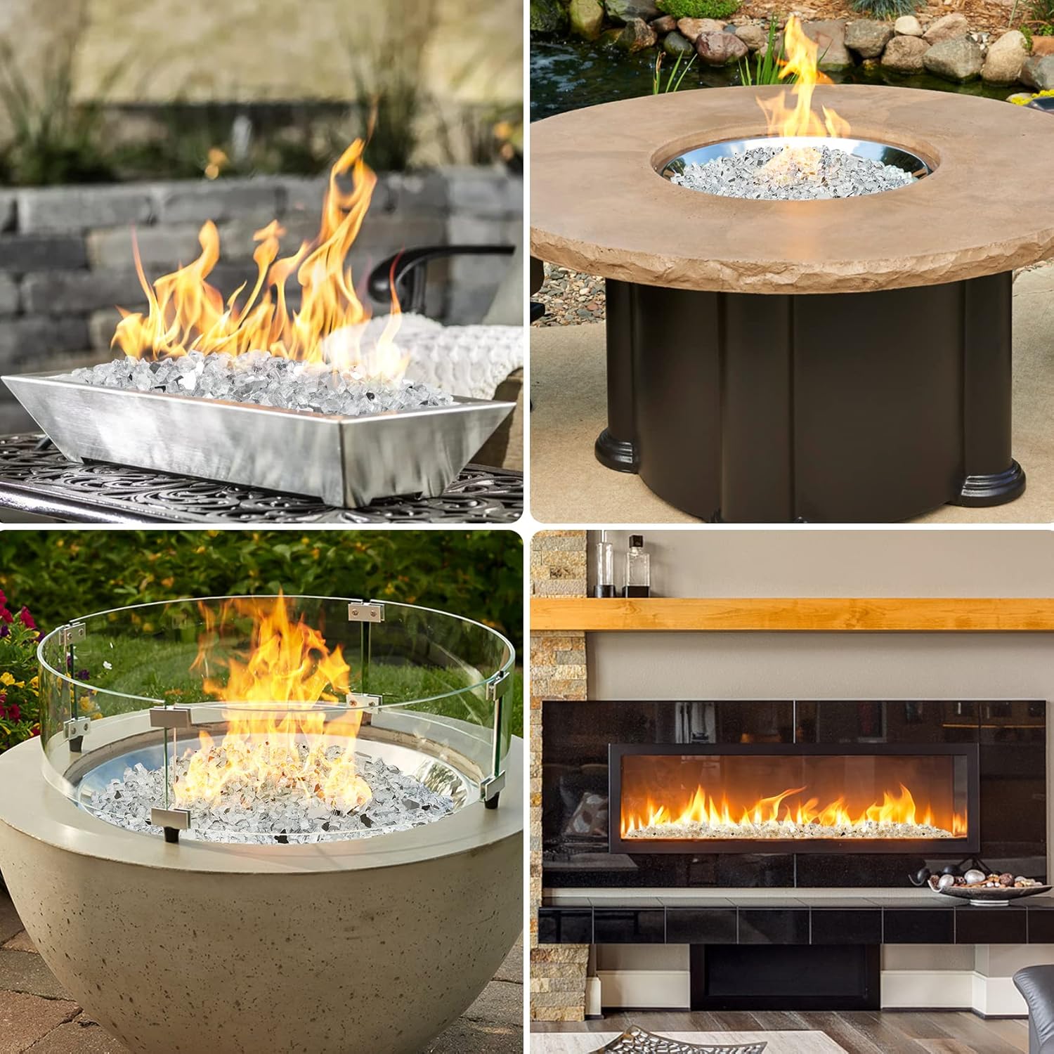 Onlyfire 10 pounds Fire Glass for Propane Fire Pit and Gas Fireplace, 1/4 Inch Reflective Firepit Glass Rocks for Fire Pit Table and Fire Bowl, High Luster Platinum