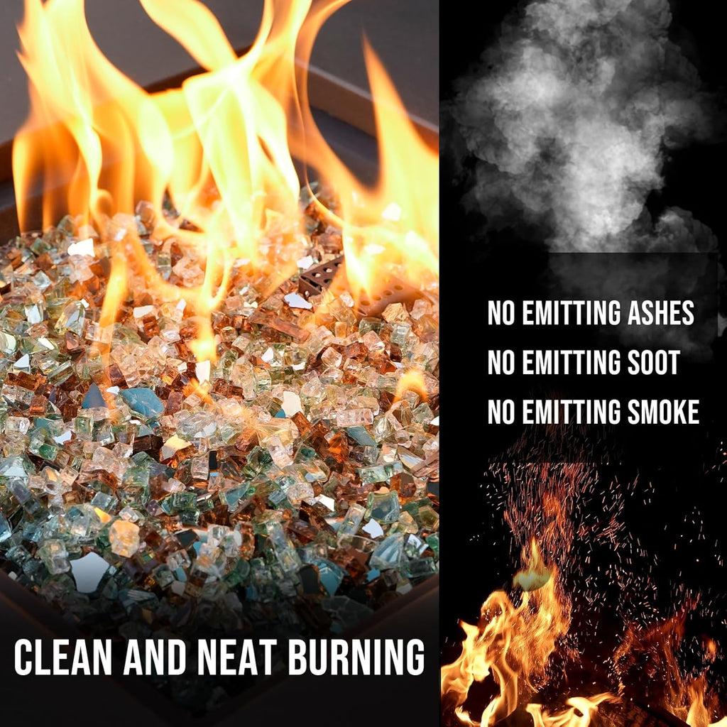 Skyflame 10-Pound Blended Fire Glass for Fire Pit Fireplace Landscaping - 1/4 Inch Reflective Tempered Fireglass Gold, Light Green, Copper