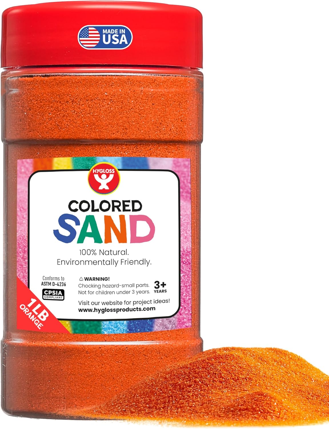 Hygloss Colored Sand for Crafts – 1 lb Bottle, Orange – Vibrant Colorful Fine Sensory Play Sand Art Kits for Kids – Classroom Activities for Children 3 4 5 6 7 8 9 10 11 12 – Safe for Ages 3+