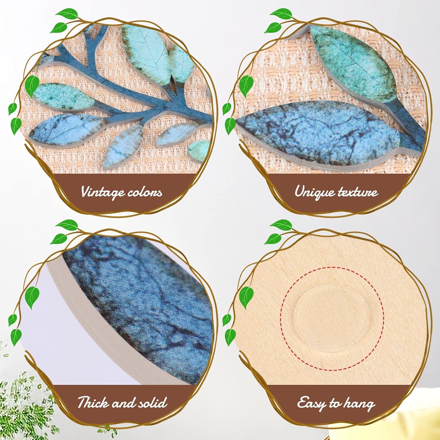 2 Pcs Colorful Tree Leaf Wall Art Decor Vine Home Wall Decoration Olive Branch Leaf Wall Decor Large Wall Decor for Bedroom, Living Room, Wall Sculptures Indoor Outdoor (Blue Green)