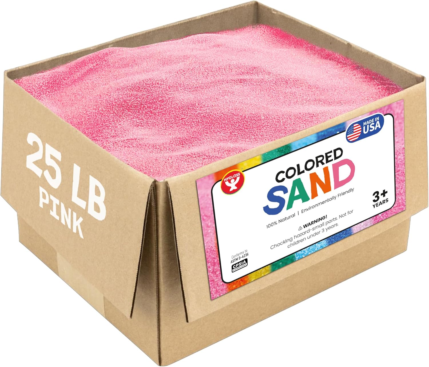 Hygloss Colored Sand for Crafts – 25 lb, Pink – Vibrant Colorful Fine Sensory Play Sand Art Kits for Kids – Classroom Activities for Children 3 4 5 6 7 8 9 10 11 12 – Safe for Ages 3+