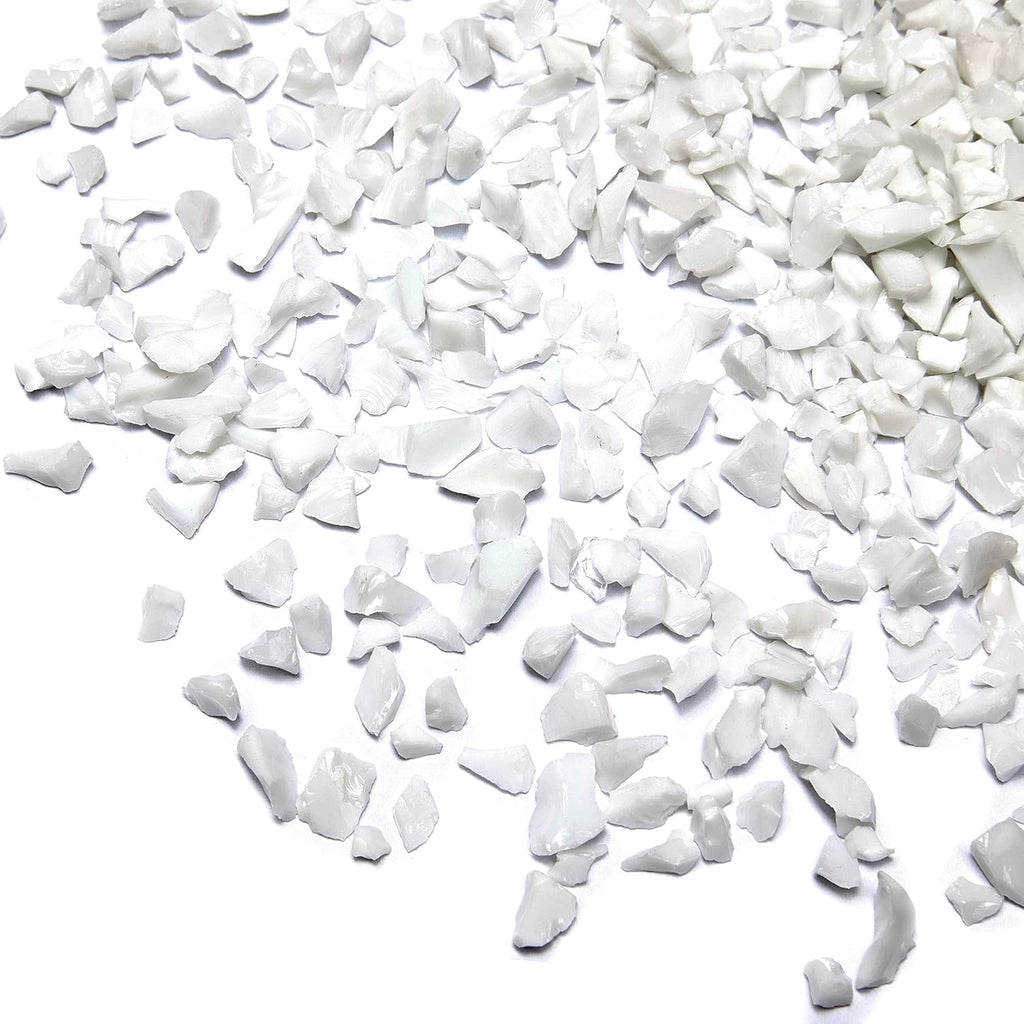 TWINKLING High Luster Fire Glass Gravel Stone Glitter,Broken Glass,Fire Gems Chips,Crushed Glass for Fire Pit Crafts Resin Art Aquarium Garden Decoration,3-6mm,1-Pound Jar (White Porcelain)