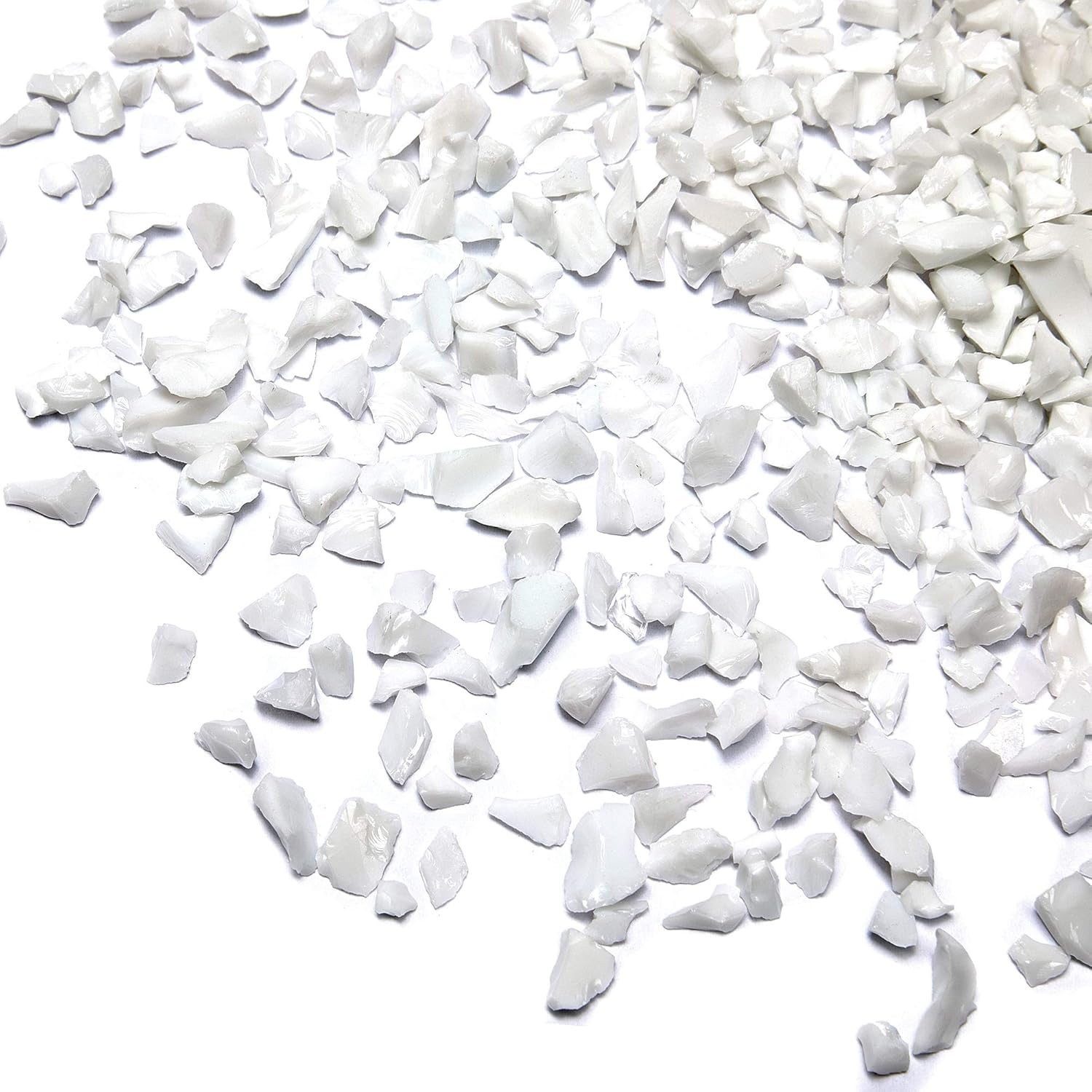 TWINKLING High Luster Fire Glass Gravel Stone Glitter,Broken Glass,Fire Gems Chips,Crushed Glass for Fire Pit Crafts Resin Art Aquarium Garden Decoration,3-6mm,1-Pound Jar (White Porcelain)