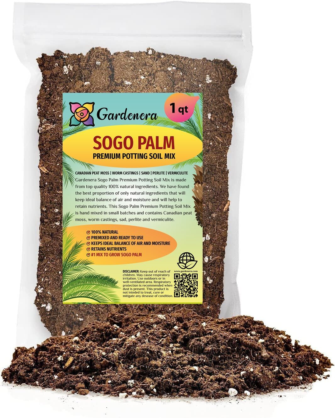 Gardenera Premium SOGO Palm Plant Potting Mix - Crafted for Thriving Growth and Exquisite Beauty - 1 Quart