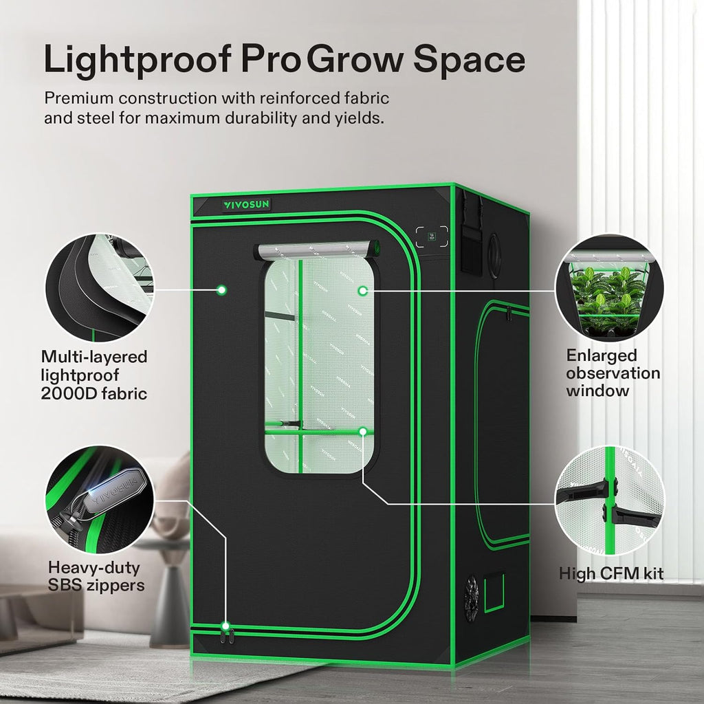 VIVOSUN GIY Plus Smart Advance Grow Tent Kit,4x4 ft WiFi-Integrated Complete Grow Tent System 2000D Mylar Grow Tents with Full-Spectrum Programmable Grow Light Enhanced Ventilation & Circulation