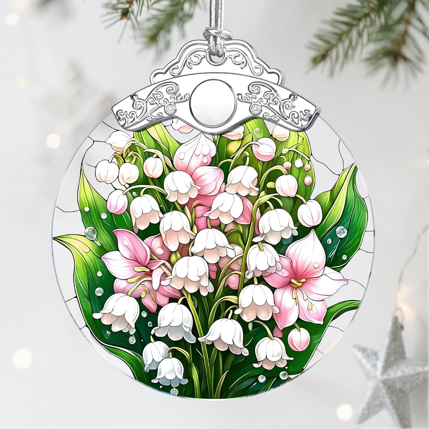 Stained Glass Ornament, Christmas Ornaments, Christmas Decorations for Tree, Holiday Ornament, Gifts for Flower Lovers, Holiday Party Gifts, Gift Ideas & Xmas Gift - Lily of The Valley