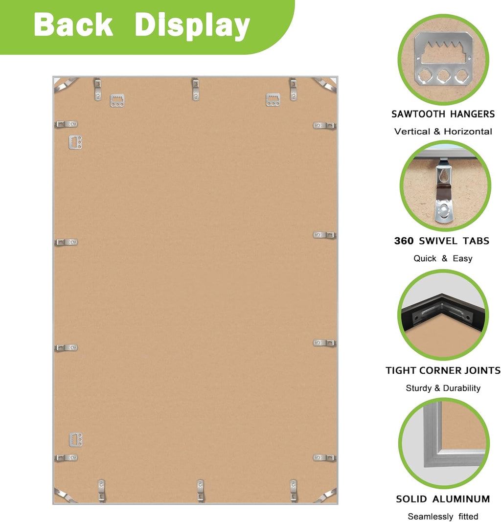 FrameWorks 24x36 Brushed Aluminum Poster Frames – Modern Brushed Metal Design w/Shatterproof Plexiglass, Perfect for Posters, Artwork, Paintings, Wall Displays – Home or Office Decor, Silver - 3 Pack