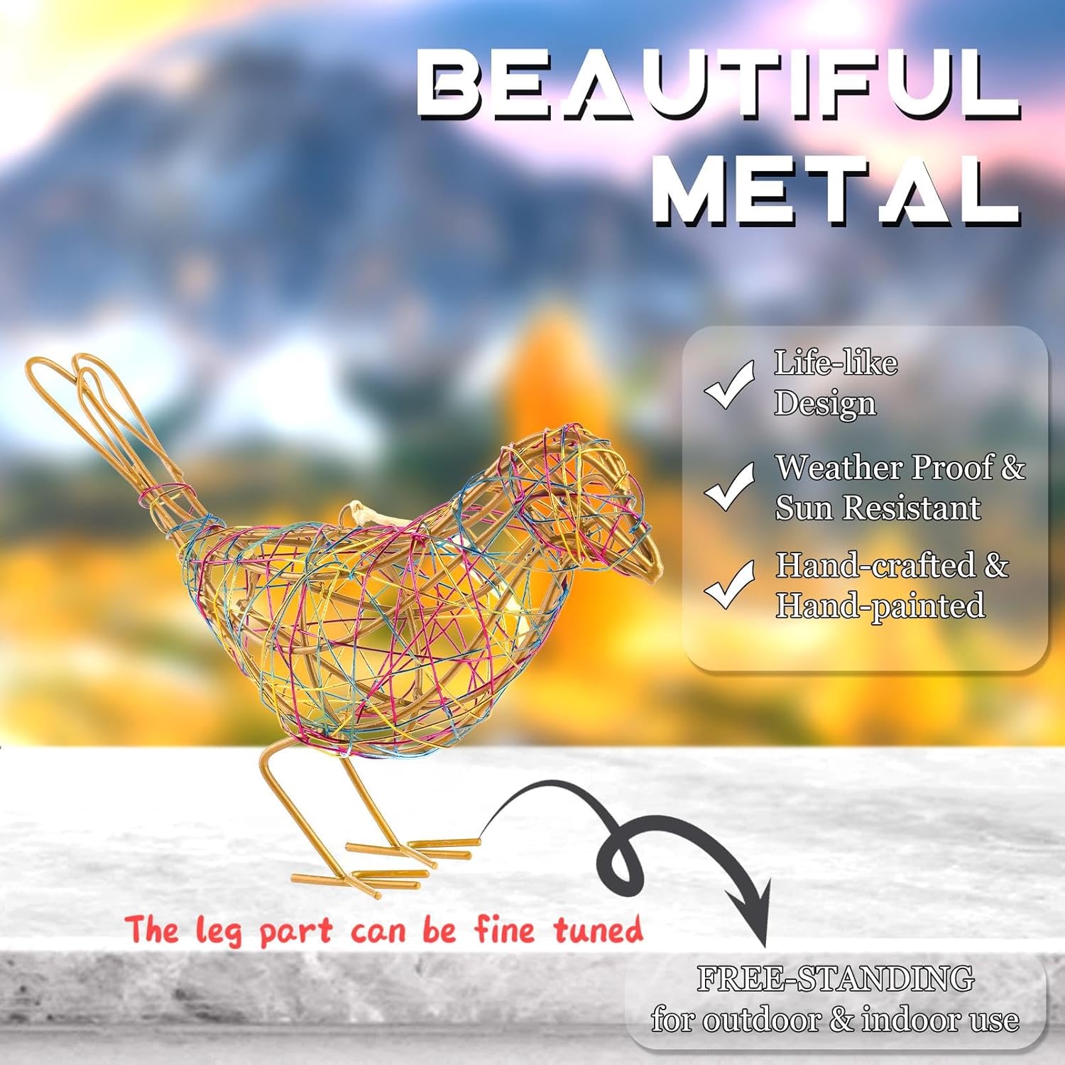 Modern Bird Statue Table Decor Set of 3 - Christmas Ornament - Handmade Metal Bird Sculptures with Colorful Wire Weaving, Multi-Pose Rustic Home Accent