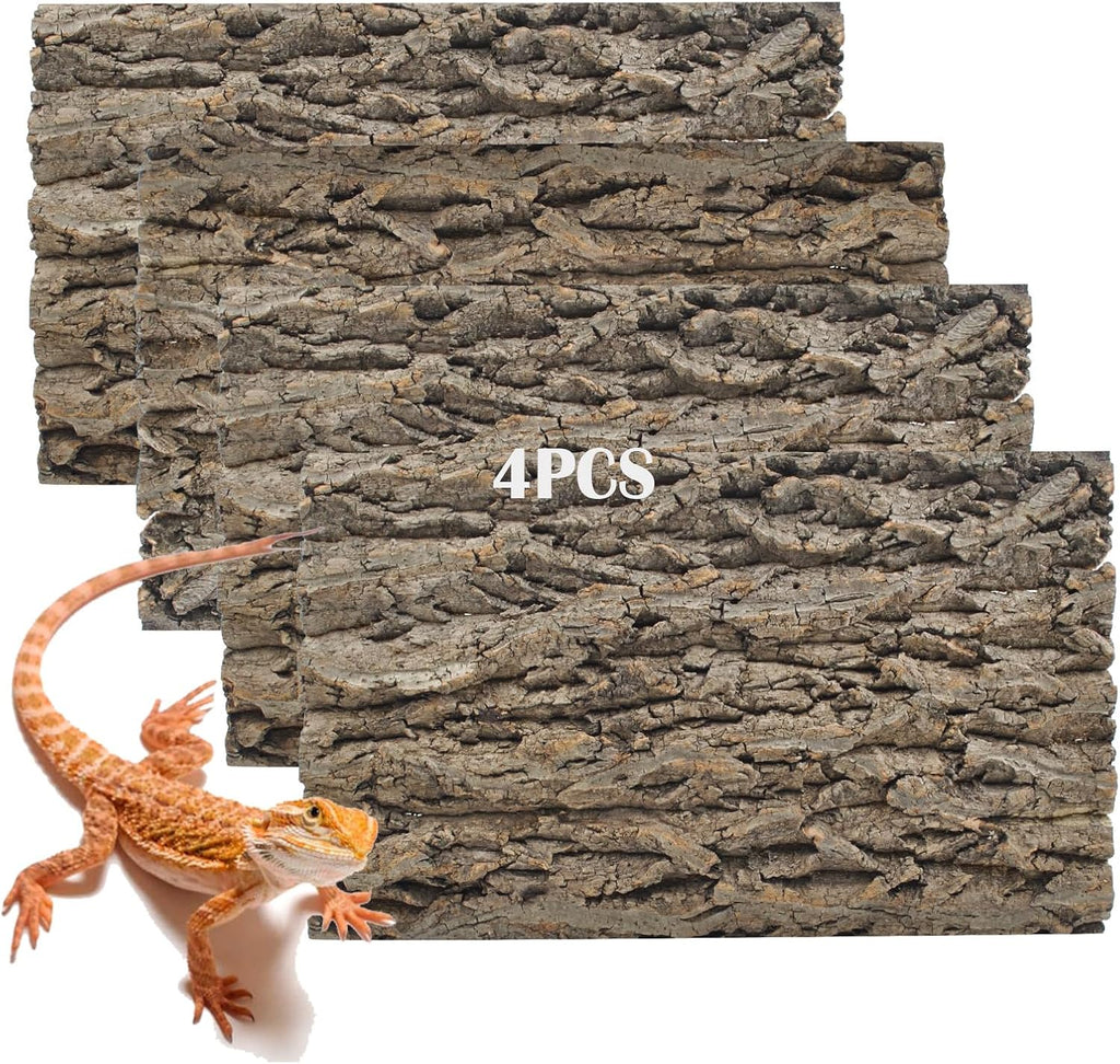 PINVNBY Cork Terrarium Background for Reptile,4 PCS Natural Cork Bark for Reptiles Bearded Dragon Tank Climbing Wall Habitat Backdrop Decor for Gecko Lizard Tortoise Frog Chameleon(15.74x11.81 Inches)