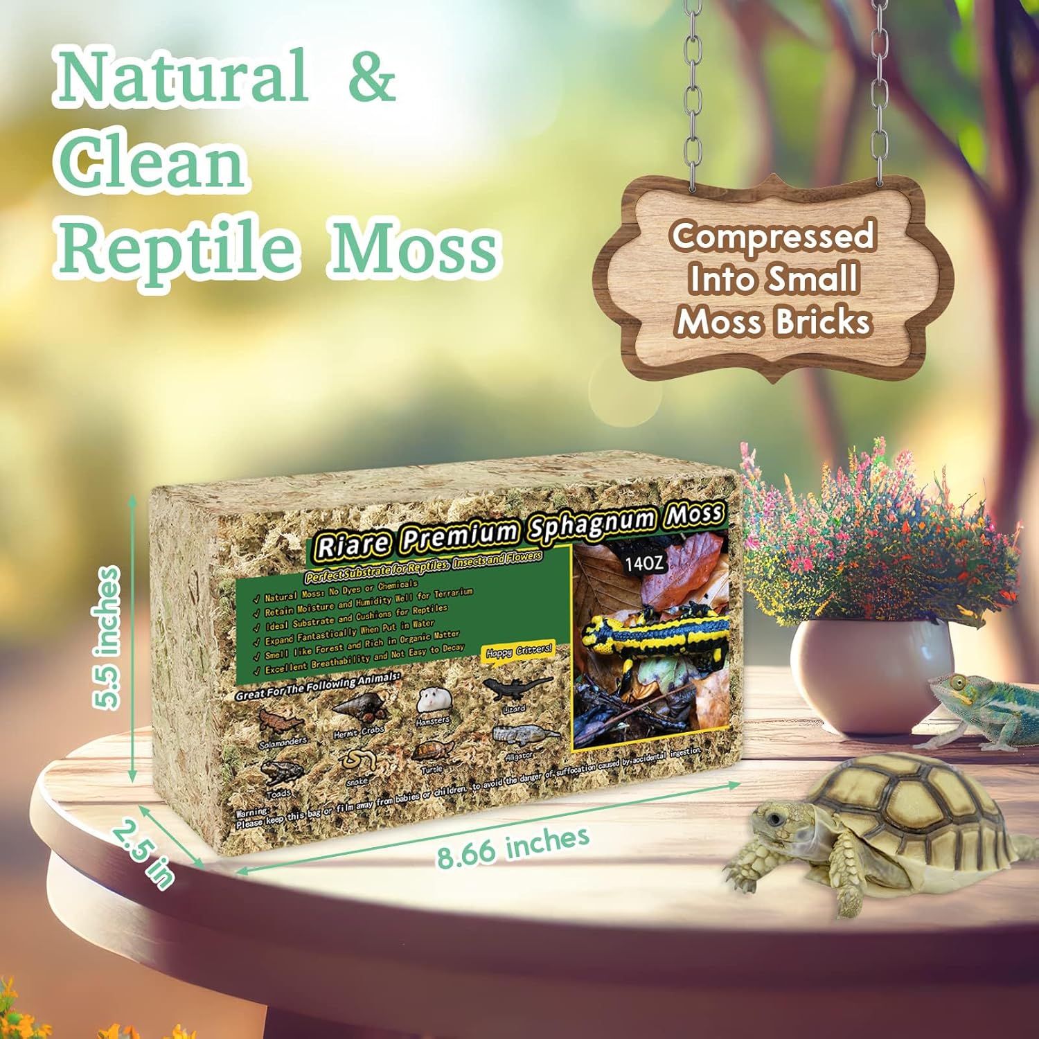 Riare 14OZ Premium Sphagnum Moss for Reptiles- 20QT Natural Reptile Moss Dried, Forest Live Moss for Terrarium, Frogs Snake Peat Moss Bedding for Leopard Gecko Turtle Anoles Salamanders Orchids