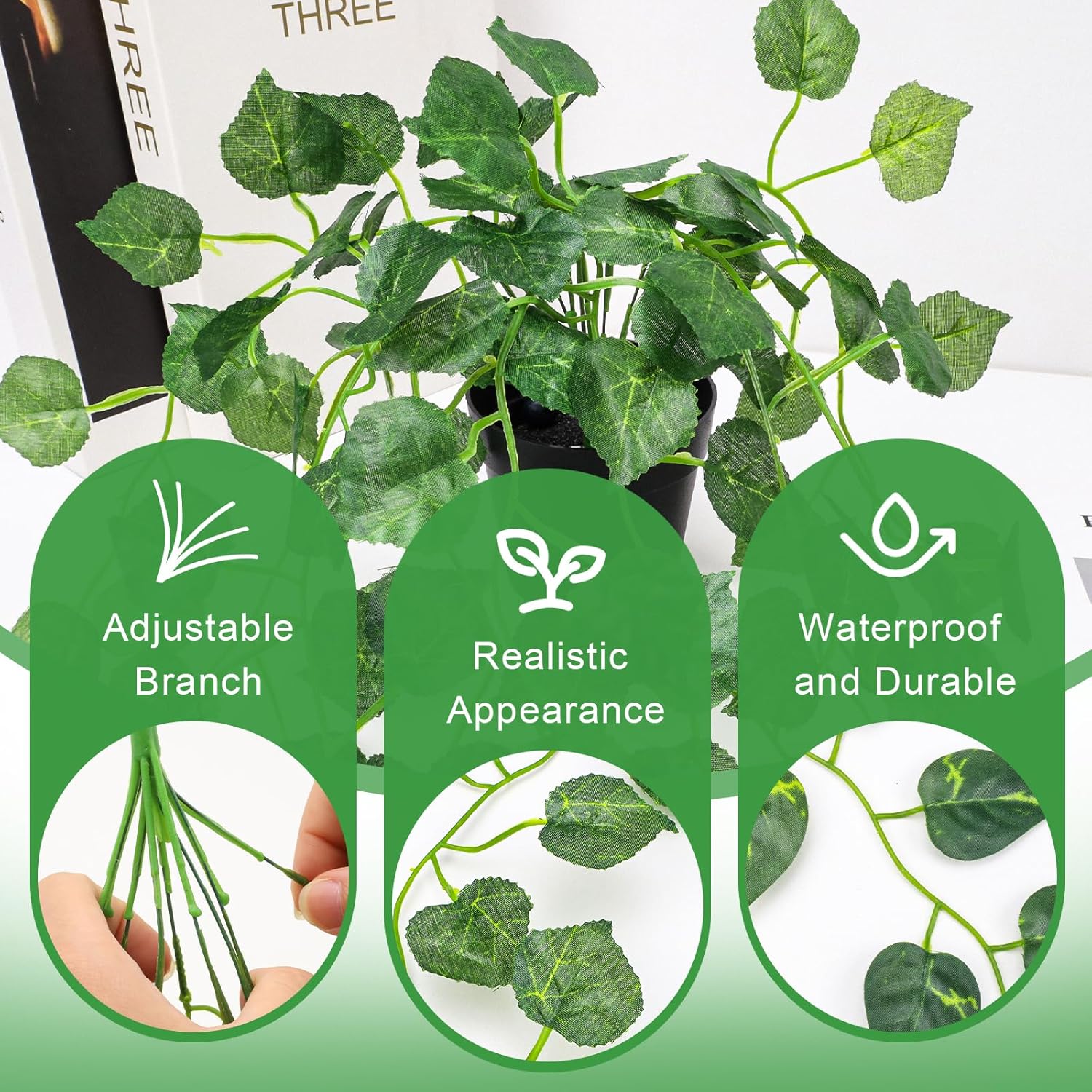 Folmywy 4 Pack Artificial Hanging Plants Vines with Pot Fake Vine Potted Plant Mixed Greenery Leaves Plant Theme Classroom Decoration for Indoor Outdoor Living Room Office Shelf