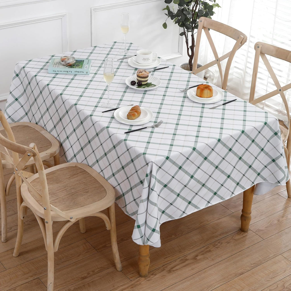 Heavy Duty Vinyl Tablecloth with Flannel Backing Waterproof Oil-Proof Plastic Table Cloth Stain-Resistant Wipeable Rectangle or Square Table Cover for Indoor and Outdoor (Green Plaid,60x84 Inch)