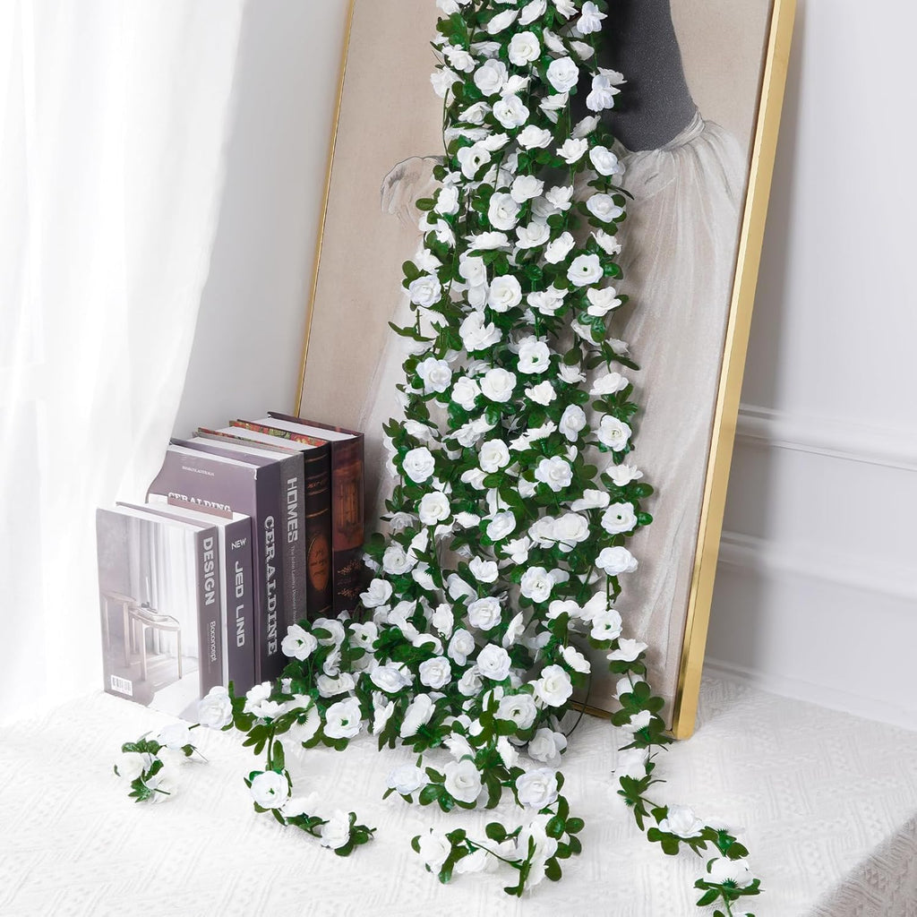 BLEUM CADE 2Pcs 16.4Ft Flower Garland Artificial Rose Vines for Bedroom, Cute Fake Hanging Flower Vines Floral Garland Decorations for Wedding Party Wall Room Decor Aesthetic