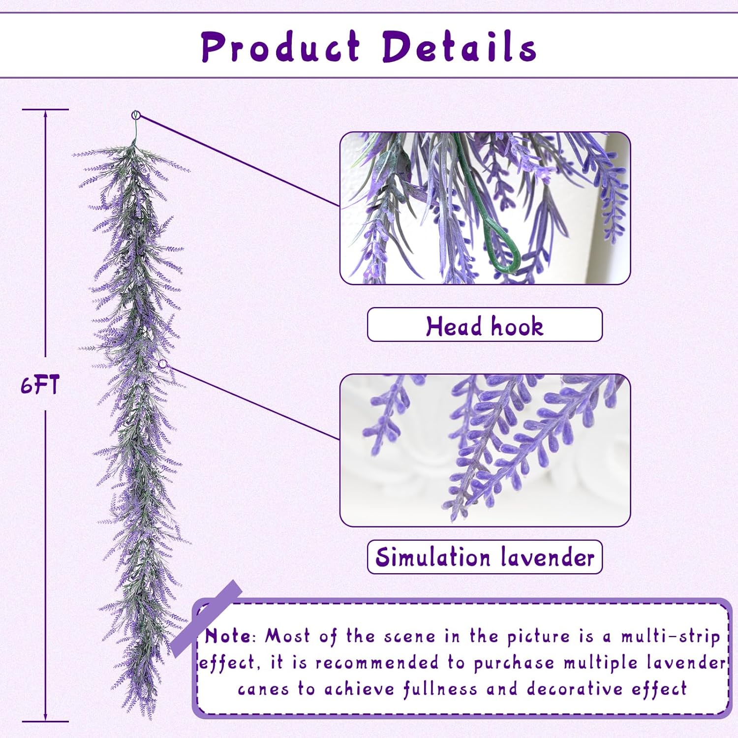 Spring Summer Lavender Garland, 6Ft Purple Lavender Artificial Garland, All Year Lavender Garlands for Farmhouse Wedding Mantle Arch Porch Stair Table Indoor Door Home Decor (1)