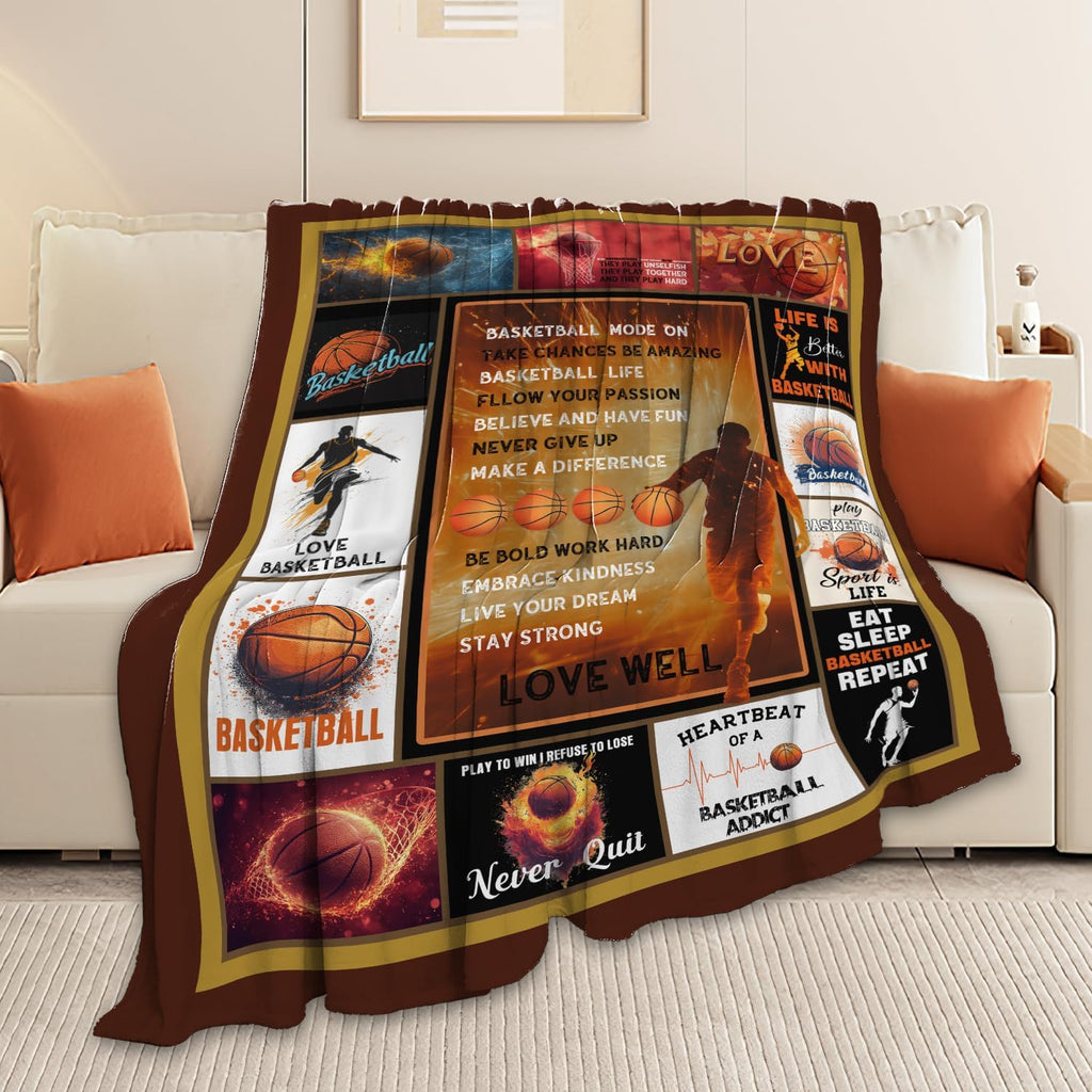 Basketball Blanket Sports Basketball Throw Blanket Gifts for Player Kids Girls Boys Adults Women Man Super Soft Cozy Plush Fluffy Fuzzy Fleece Blanket Decor 50''X60''