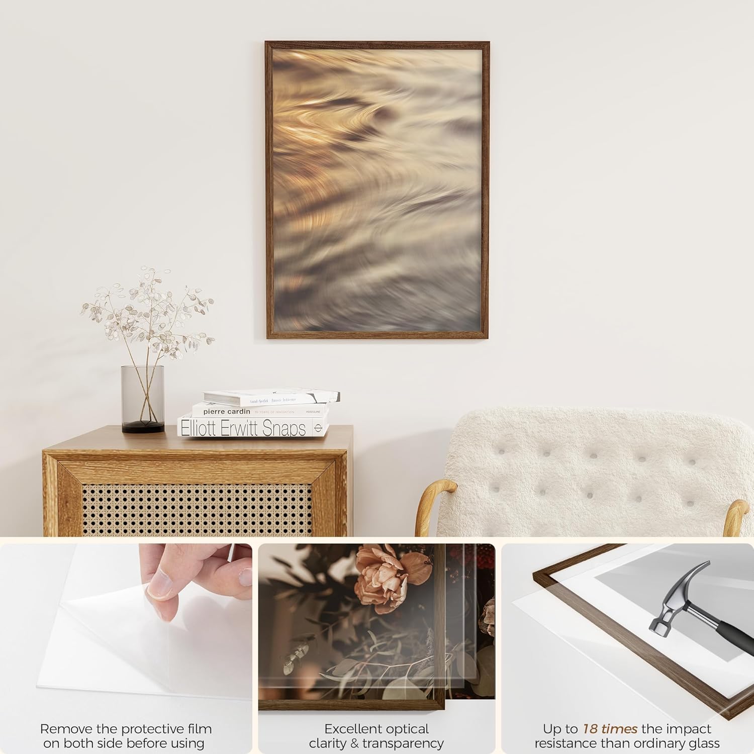 Fun Memories 18x24 Poster Frame, Solid Oak Wood Poster Frames, Modern Photo Frame for Wall 18x24 with 16x20 Mat, High Definition Plexiglass & Wall Hook Included (Walnut, 2 Pack)