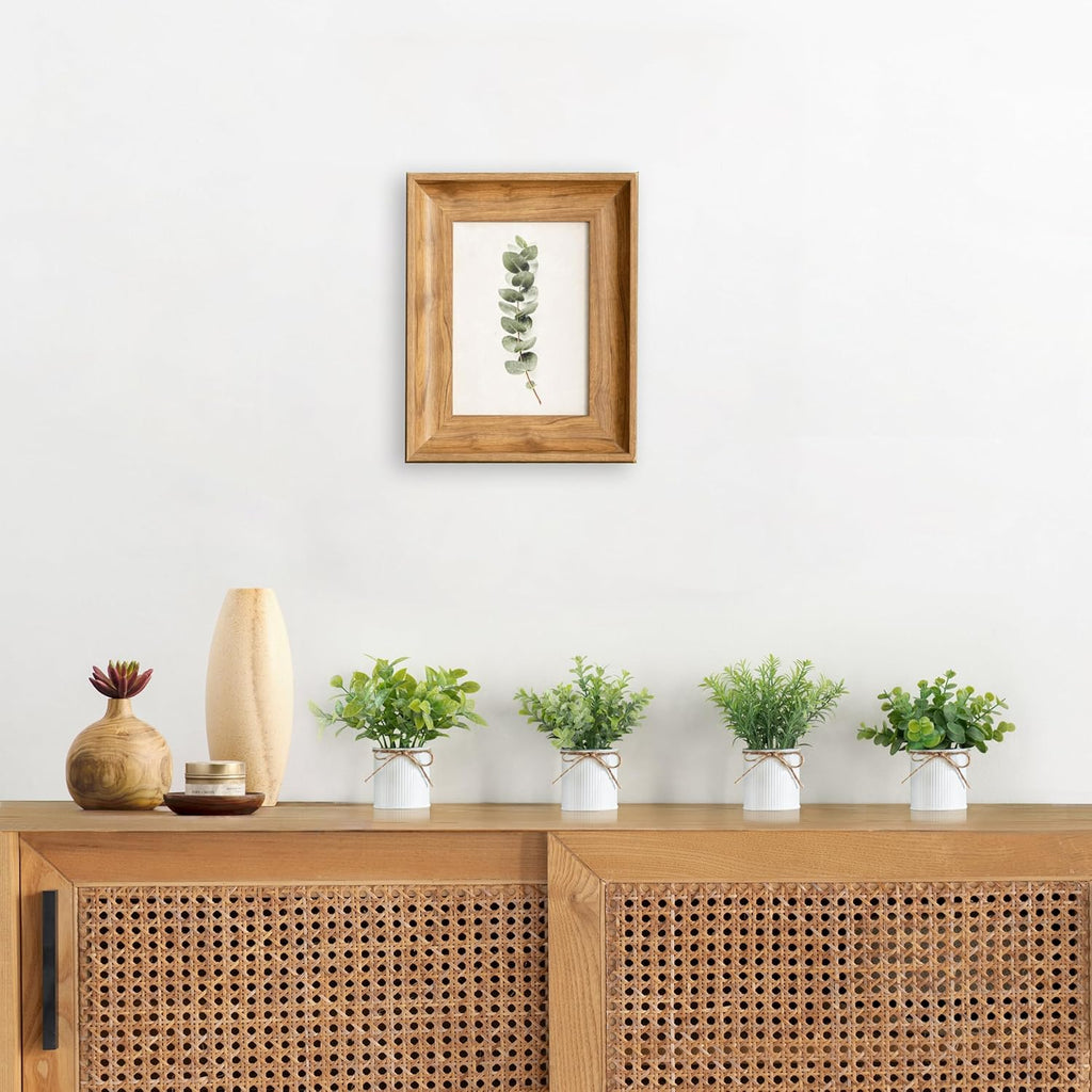 Mkono 4 Packs Small Fake Plants in Farmhouse Galvanized Pots Table Centerpiece Mini Potted Artificial Plants Faux Eucalyptus for Shelf Office Rustic Home Decor (White)