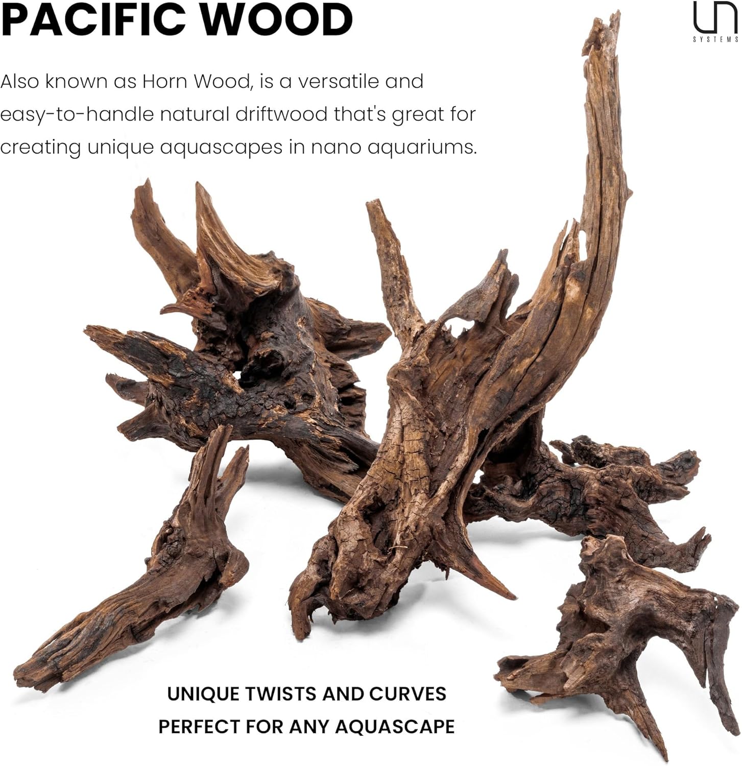 Ultum Nature Systems Driftwood - Pacific Drift Wood for Fish Tank, Planted Tank, Terriarium, Paludarium - Versatile Natural Driftwood Decor, Events Wood Centerpiece - Pacific Wood, XS 5-8", 5 Pack
