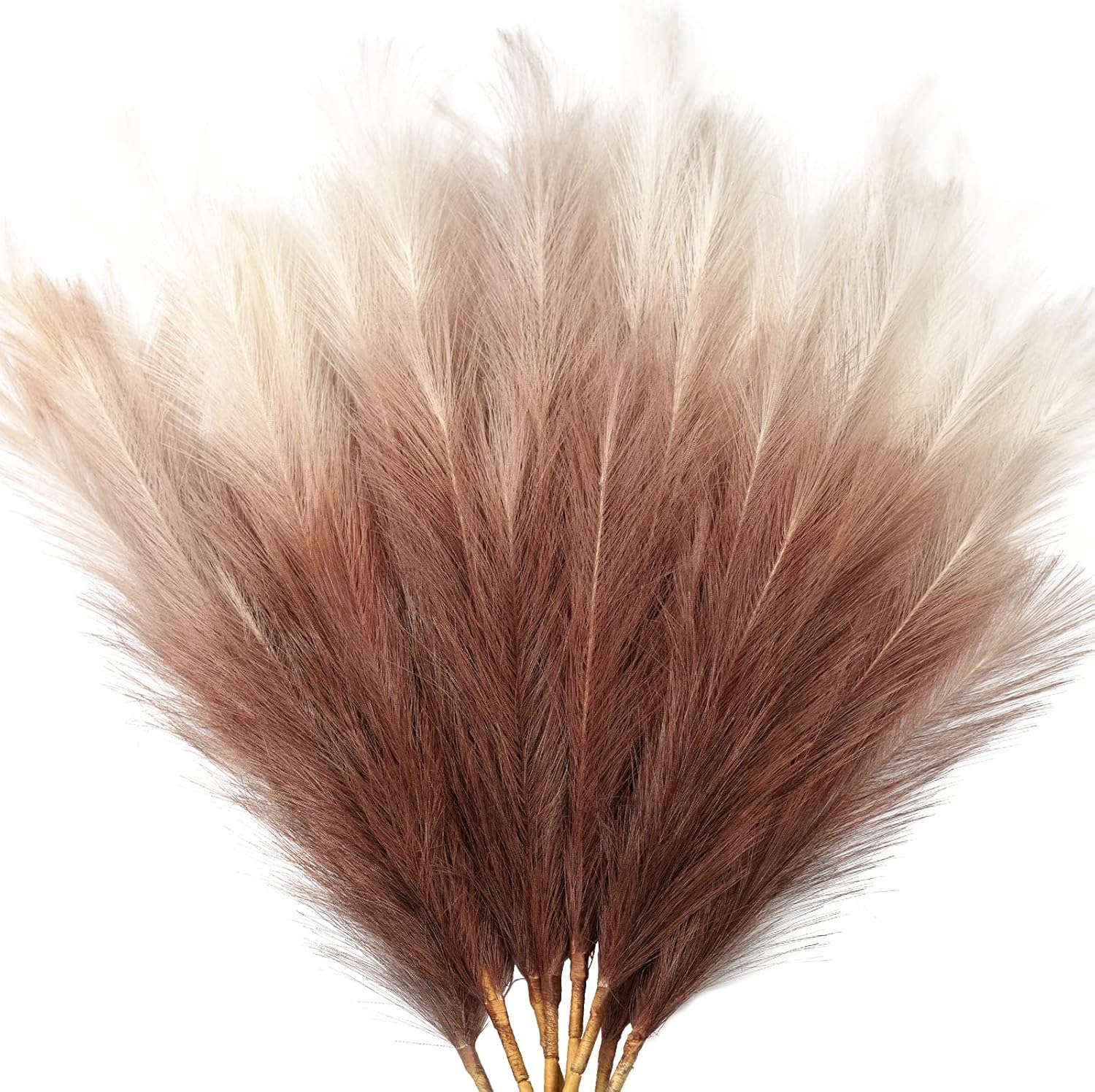 KALYLOC 8Pcs 3FT Colorful Faux Pampas Grass for Boho Decor, Non-Shedding Fluffy Artificial Bulrush, Tall Reed Fluffy Stems Vase Filler Living Room Wedding Decoration (Coffee)