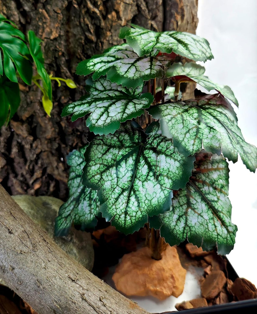 Woyrise Reptile Artificial Plants for Terrarium Decor, Amphibian Habitat Decorations Bearded Dragon Tank Accessories fit Crested Gecko Leopard Lizard Chameleon Snake Frog - Fake Green Heuchera