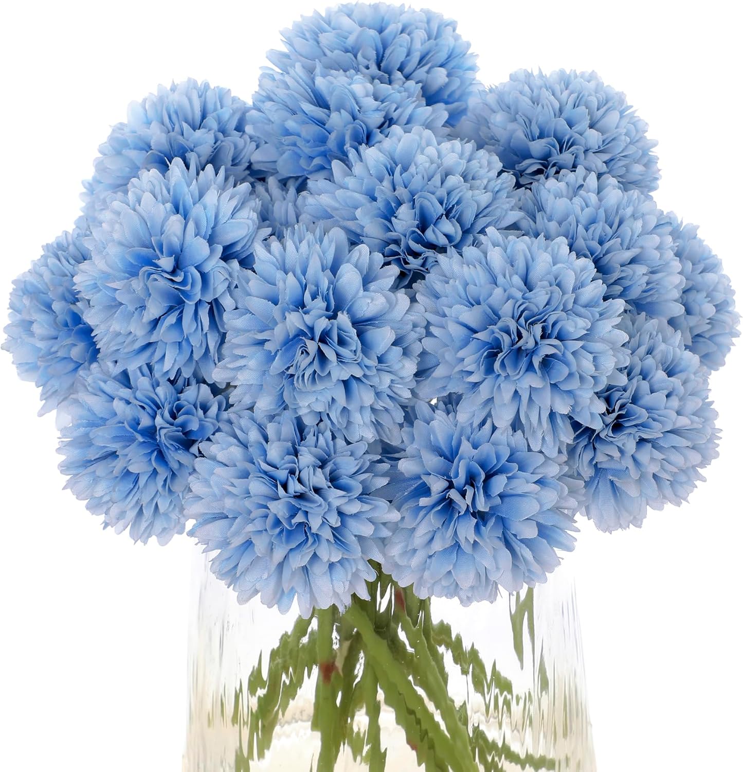 Kimura's Cabin 20Pcs Blue Fake Flowers Chrysanthemum Artificial Silk Ball Flower Faux Mums Flowers for Wedding Arrangements Bouquets Home Table Core DIY Decoration (Blue)