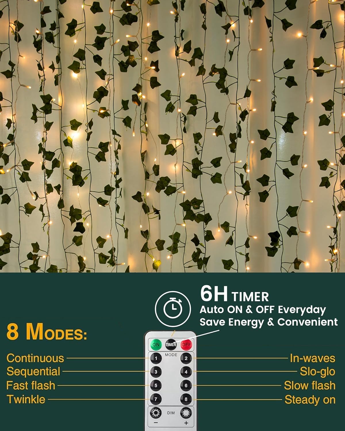 JACKYLED 84Ft 12 Pack Artificial Ivy Garland Fake Plants, Ivy Vines Leaves with CE Certified 80 LED String Lights, Hanging Ivy Lights for Bedroom Garden Party Wall Room Decor
