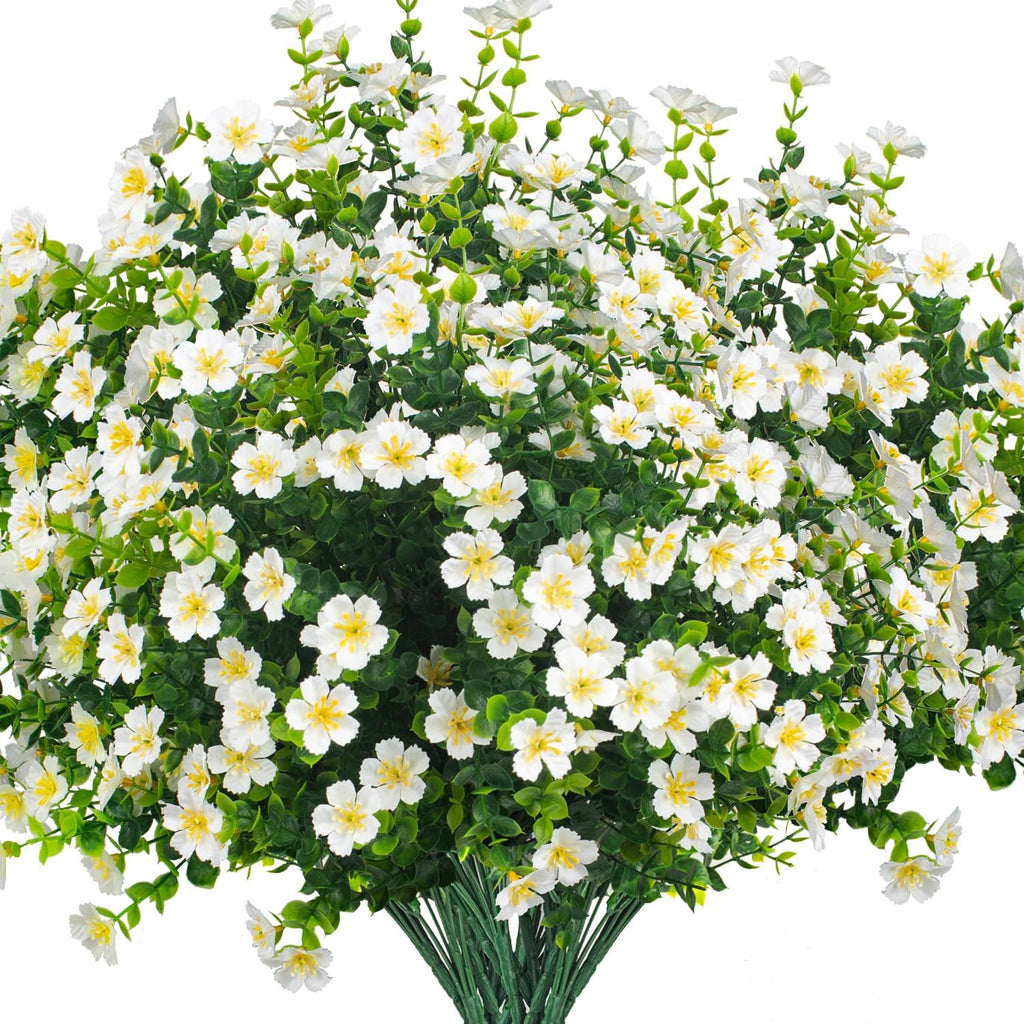 Outdoor Artificial Flowers UV Resistant & Fade Proof, 12 Pack Realistic Fake Flowers for Garden, Patio, Lawn Decor - Weatherproof Plastic Plants (White)