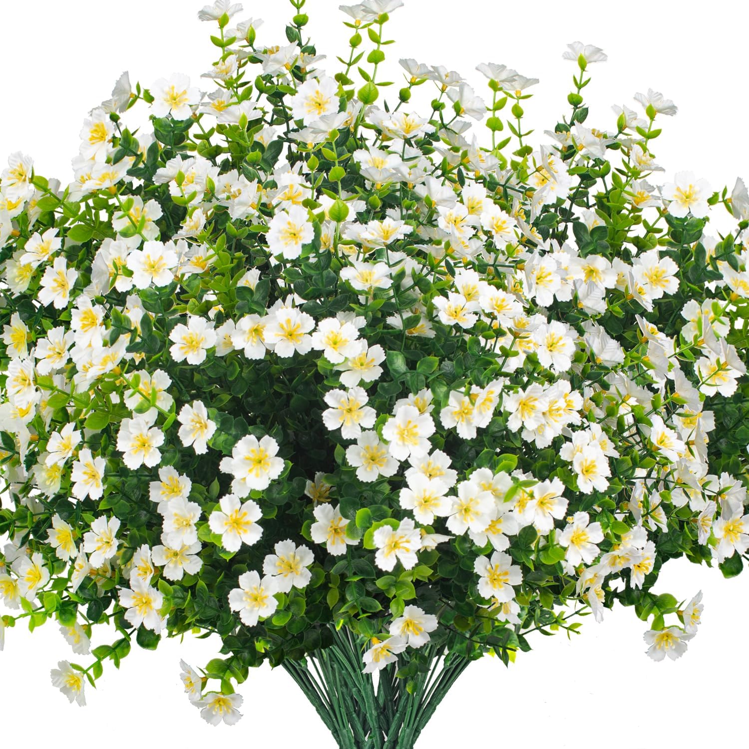 Outdoor Artificial Flowers UV Resistant & Fade Proof, 12 Pack Realistic Fake Flowers for Garden, Patio, Lawn Decor - Weatherproof Plastic Plants (White)