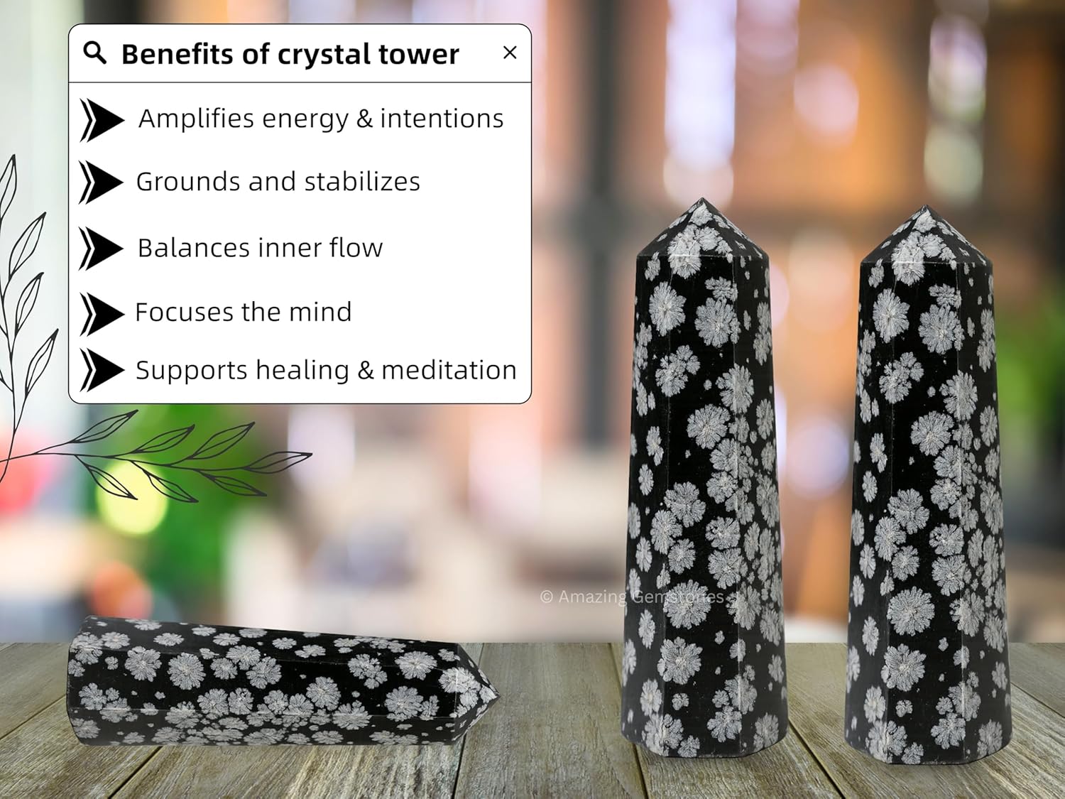 Amazing Gemstone Snowflake Obsidian Crystal Towers - Natural Healing Crystal Point Obelisk for Reiki Healing and Crystal Grid (2" to 3" Inch)