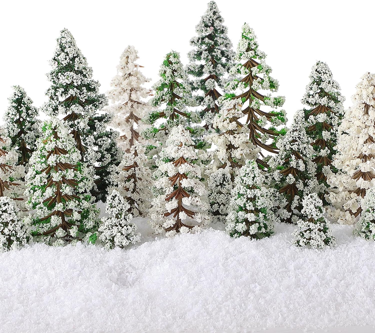 Skylety 35 Pieces Model Trees 1.2-6.3 Inch Mixed Miniature Trees Diorama Supplies Fake Plants Train Scenery Landscape Christmas Village Architecture DIY Crafts(Dark Green, Green, White,Snowy Cedar)