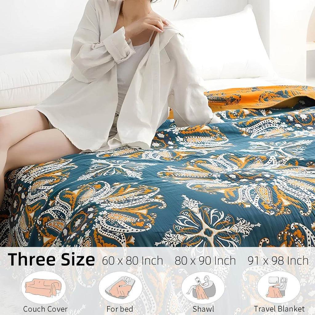 Boho Throw Blanket for Bed - 100% Pure Cotton Ultra Soft Rustic Quilt - Farmhouse Decor Bed Blankets, All Season Rustic Throw for Sofa Couch Chair(91''x 98'', Boho Floral)